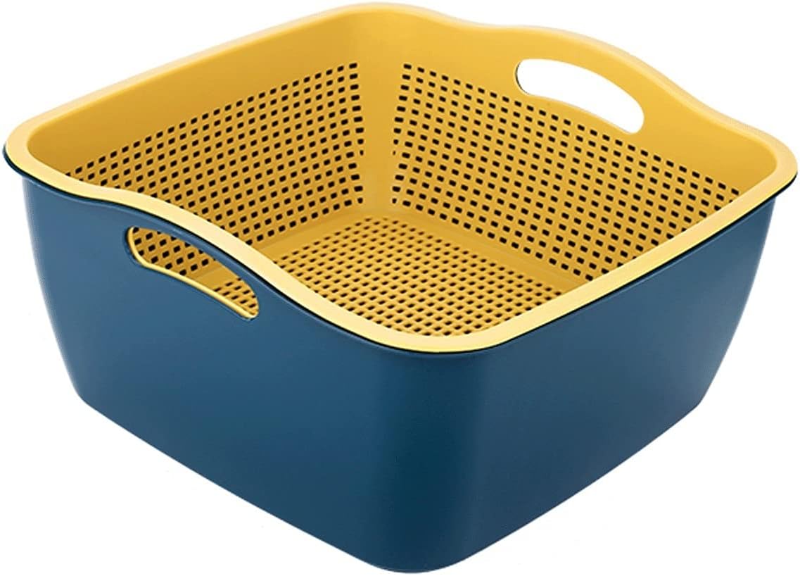 Draining Rack 2-in-1 Fruit and Vegetable Colander Filter Square Plastic Vegetable Washing and Draining Basket Basin Household Kitchen Onion Broccoli Storage Basket Drainage Rack(A,Large)