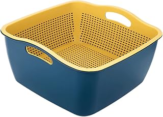 Draining rack 2-in-1 Fruit and Vegetable Colander Filter Square Plastic Vegetable Washing and Draining Basket Basin Household Kitchen Onion Broccoli Storage Basket Sink Strainer Basket(A,Small)