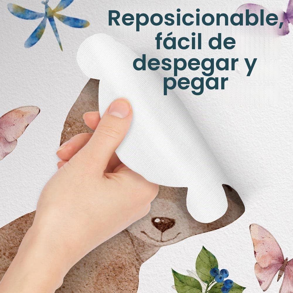 kina - Pegatina Pared Decoración Habitación Niños R00008 - Material Tela Ecológica, Hipoalergénico, Reposicionable, Efecto caricia, Escuela infantil - Gráficos Animales y medir 100x30 cm