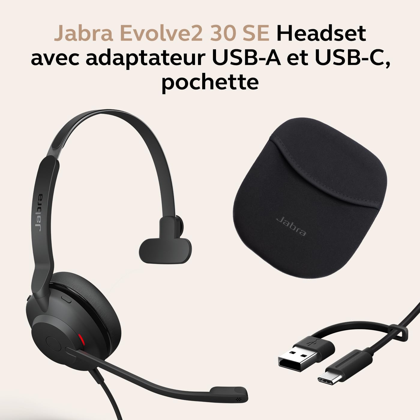 Jabra Evolve2 30 SE - USB-A/USB-C - Casque Mono Filaire certifié pour Les équipes Microsoft
