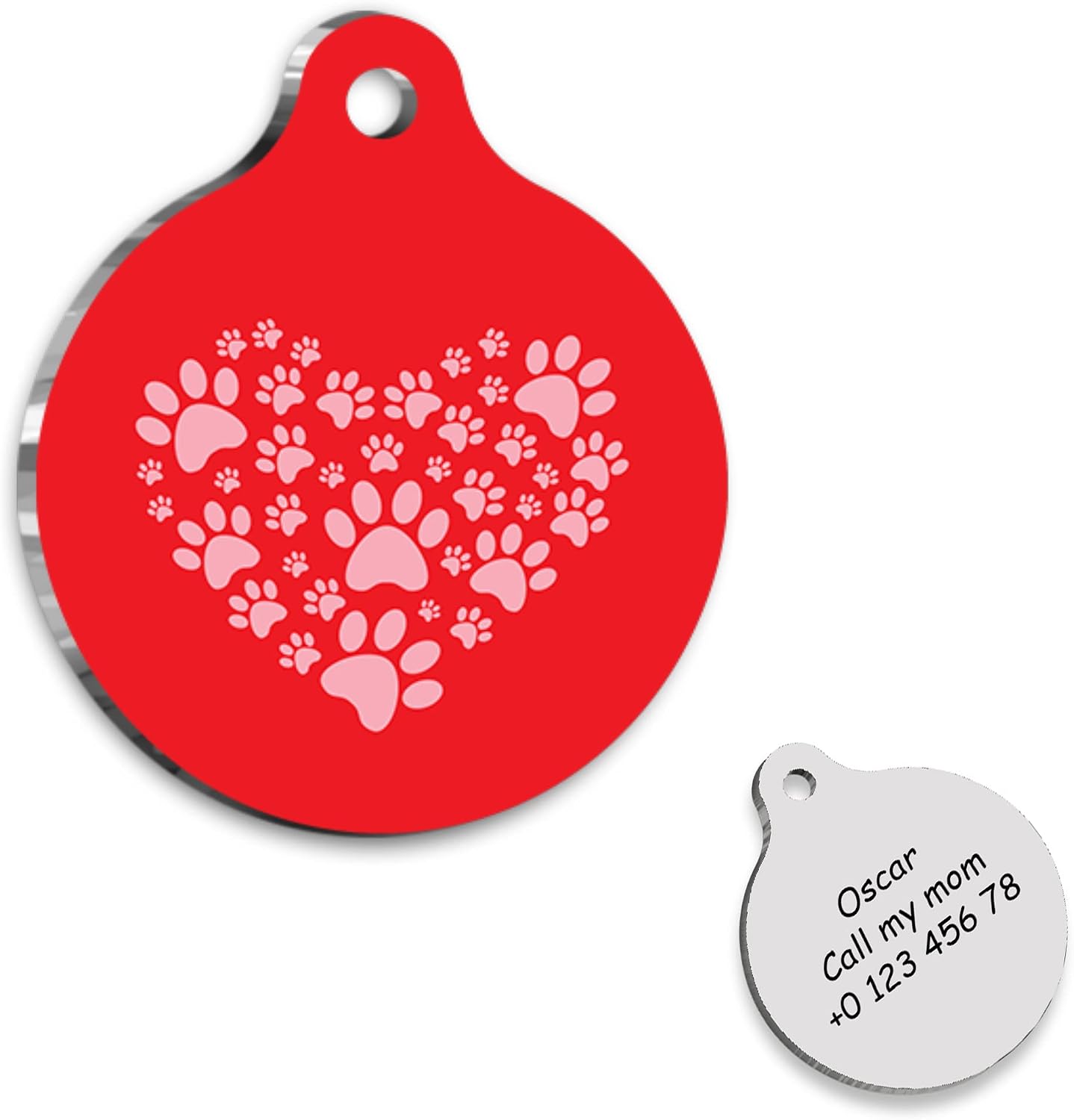 Red Heart Paw Personalized Dog Tag - Custom Name Tag - ID Tag for Dog & Cat - Customized Pet Tags - Dog & Cat Name id Tag - Dog Name Tag - Engraved Dog Tag