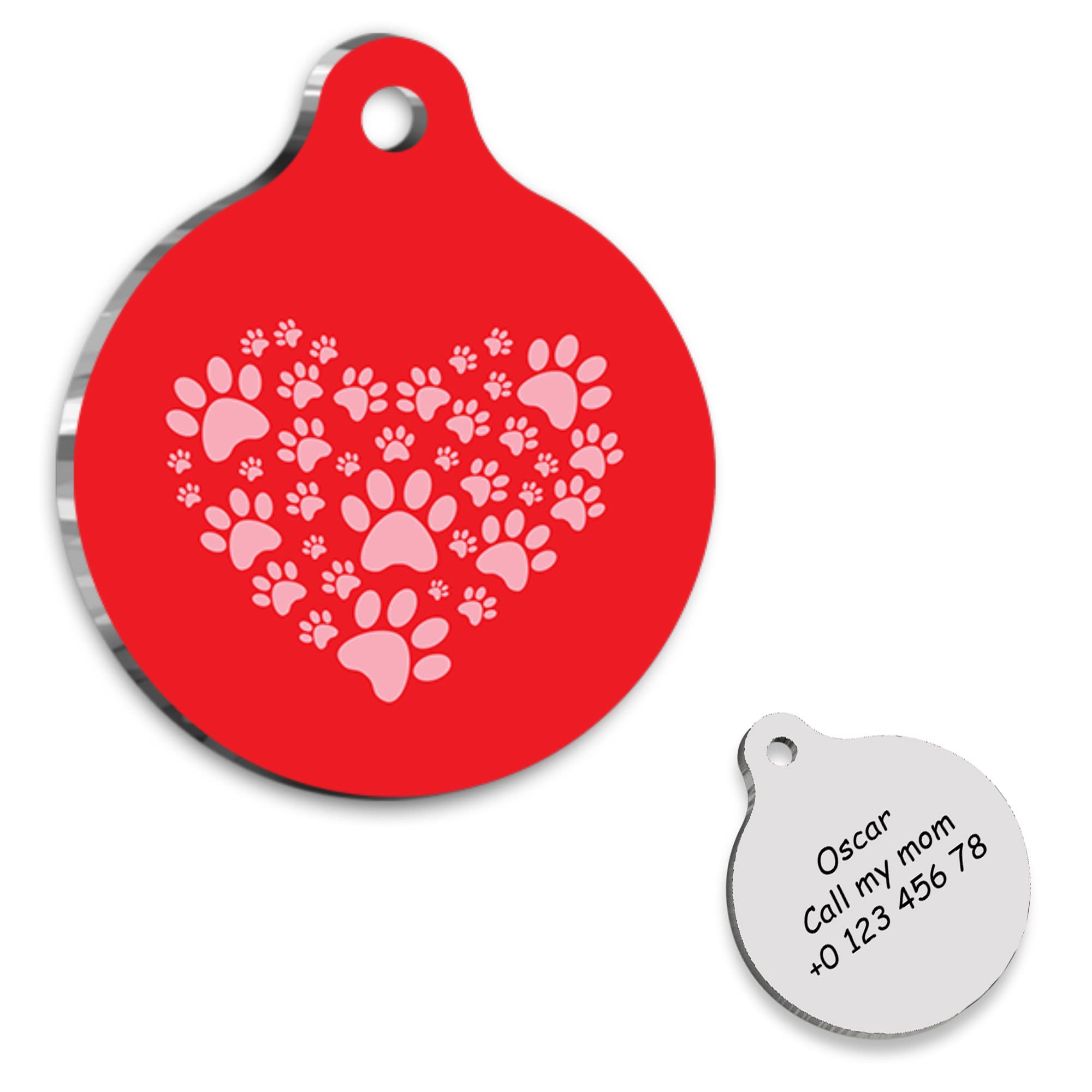 Red Heart Paw Personalized Dog Tag - Custom Name Tag - ID Tag for Dog & Cat - Customized Pet Tags - Dog & Cat Name id Tag - Dog Name Tag - Engraved Dog Tag