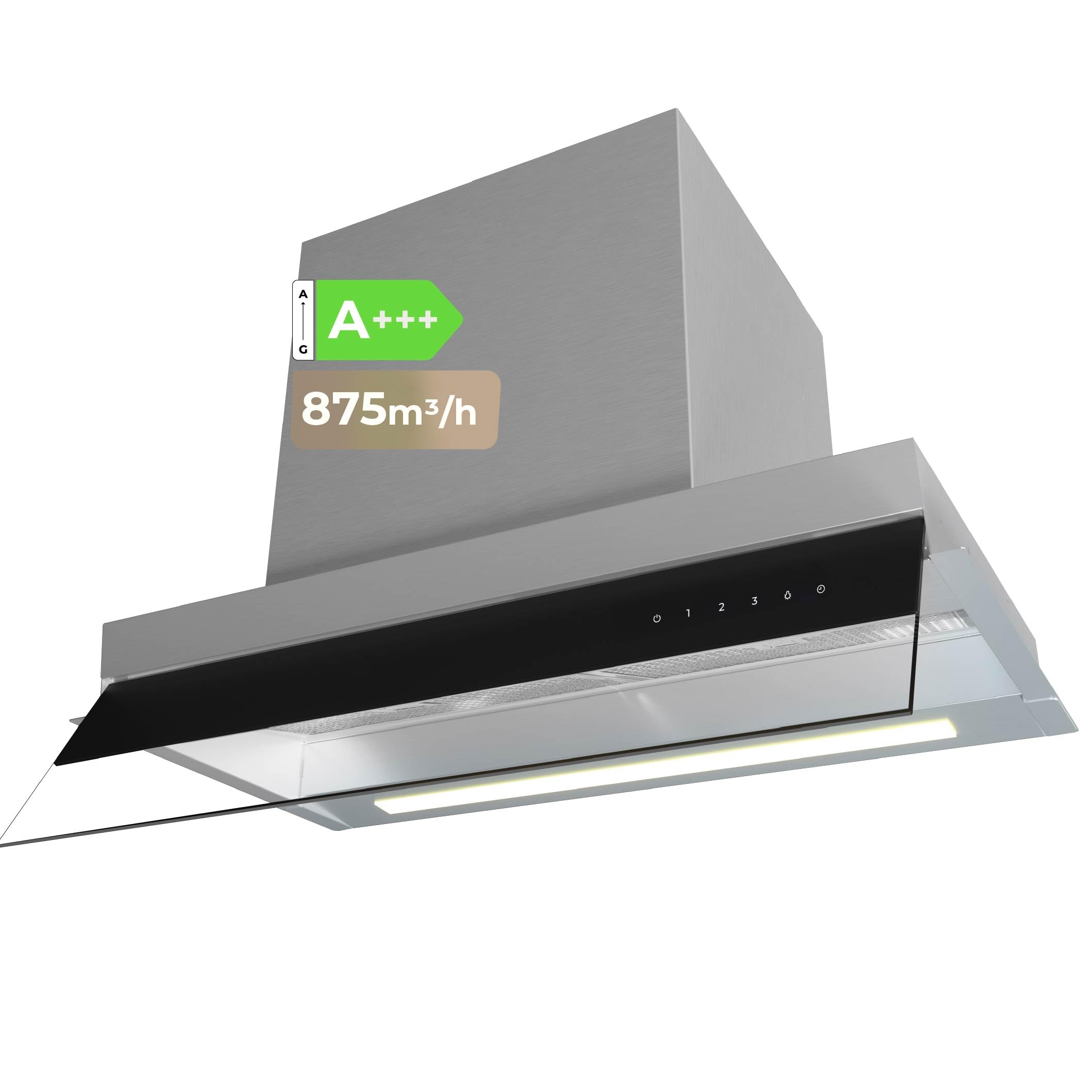 EVVO CEi56 Inox - Campana Extractora 60 cm Integrable, Clase A+++ Máxima Eficiencia, Succión 875 m3/h, Motor 200W - Extractor de Cocina Táctil con Filtro Carbón Activo y Aluminio, Temporizador, Inox