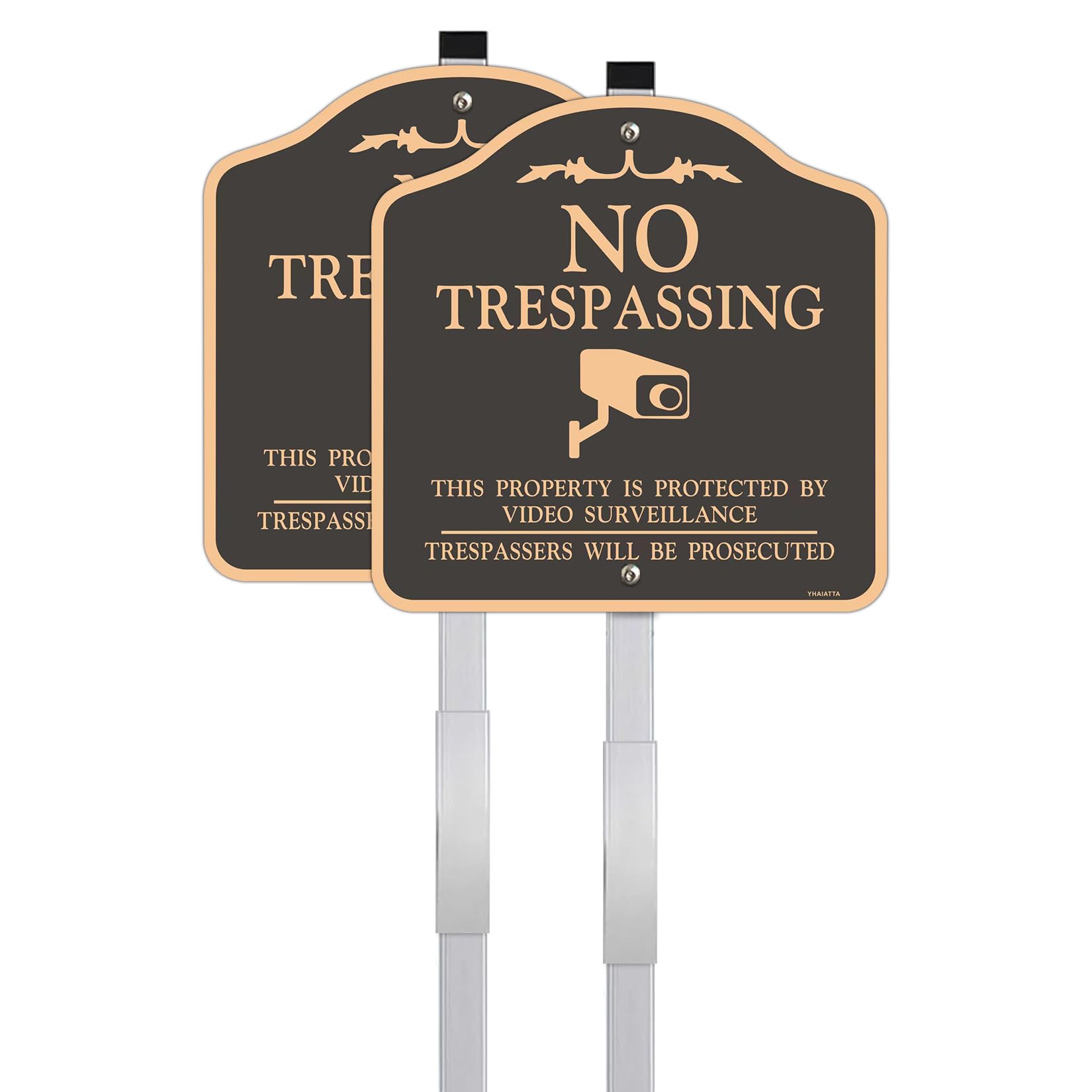 Letrero grande (2 unidades) con texto en inglés "No Trespassing", señales de videovigilancia para exteriores, metal, aluminio, incluye estacas de metal para una fácil instalación, 30,5 x 30,5