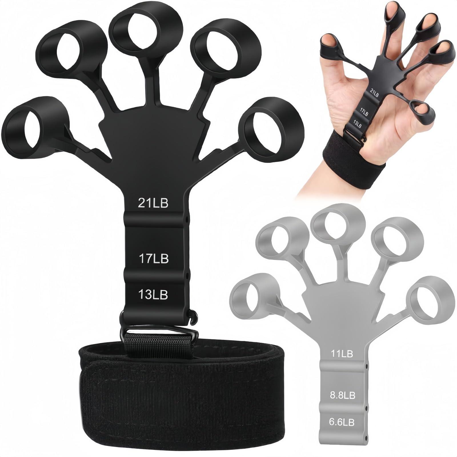 LVNEHAL Finger Strengthener, Adjustable Hand Exerciser 6.6-21 Lbs for Rehab