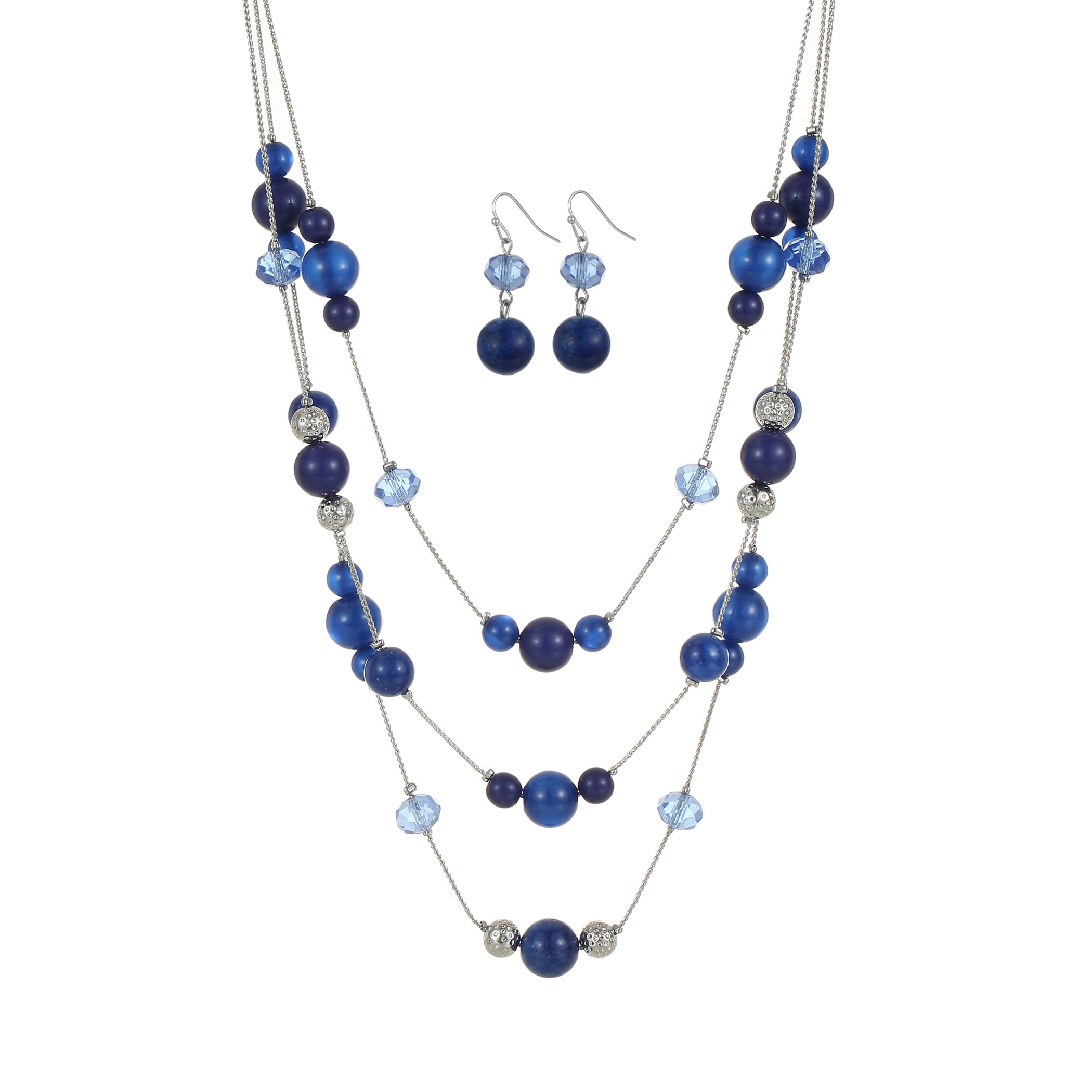 Aenu 3 Layered Handmade Beads Necklaces 18-23” Dainty Chain Illusion Statement Necklaces Set Multi Color Boho Choker Necklace and Earrings Set Gifts