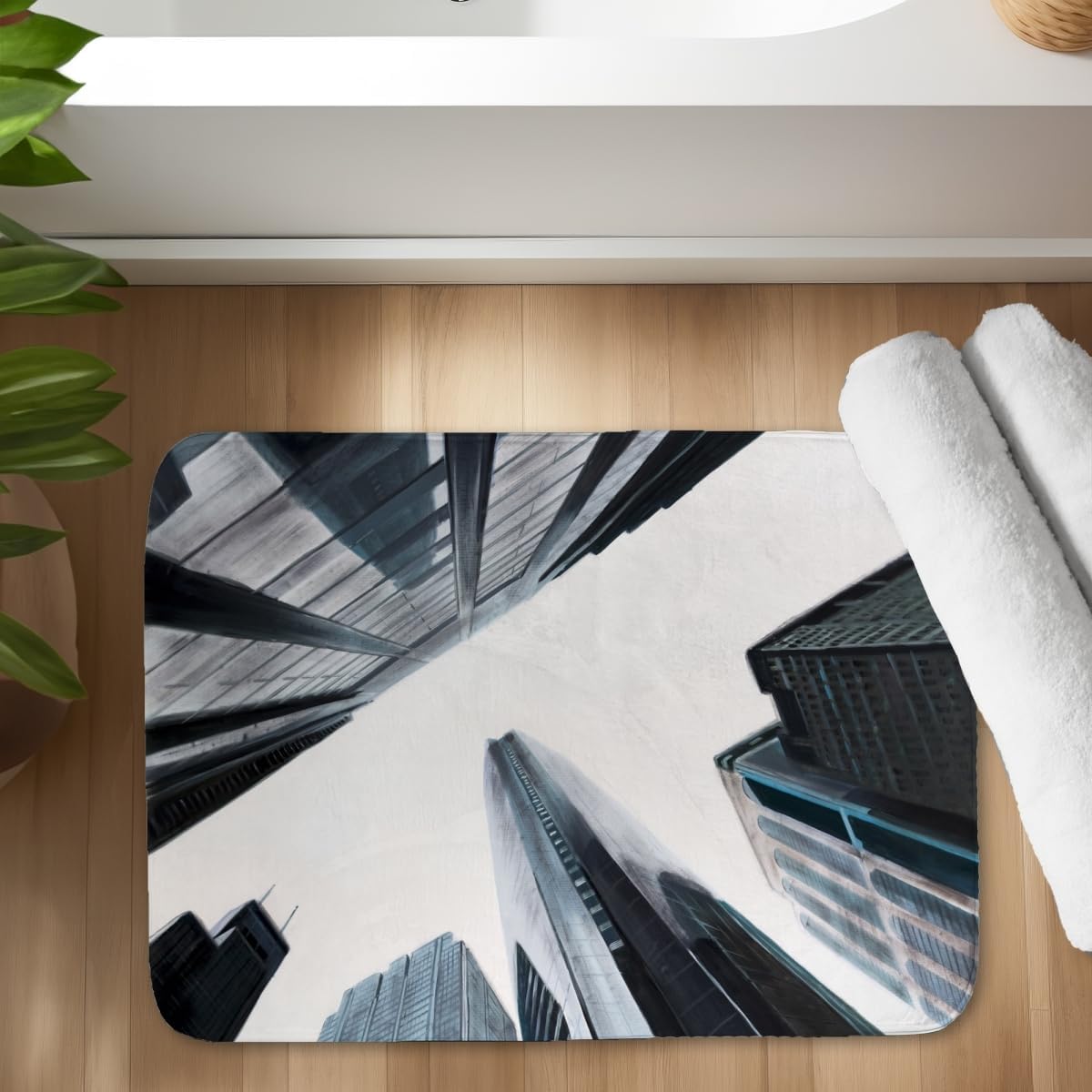 Begin Home Decor C1BM1724PXR9N2 17 x 24 in. Perspective View of Skyscraper Bath Mat - Contemporary Decor