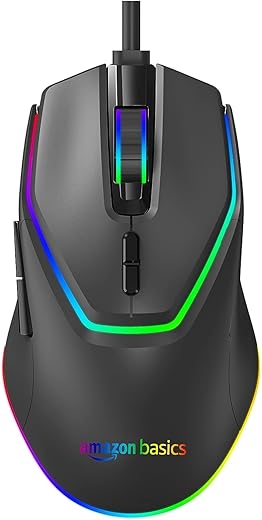 Amazon Basics RGB Gaming Wired Mouse with 7 programmable Buttons I 13+1 Modes RGB Light I 1.5 Braided Cable I 7200 DPI
