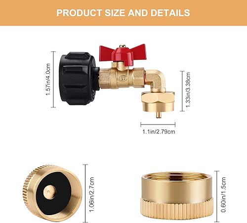 Miniatura 4 de WADEO Adaptador de recarga de propano, adaptador de tanque de propano con válvula de control de encendido/apagado para tanques de 1 libra, llena