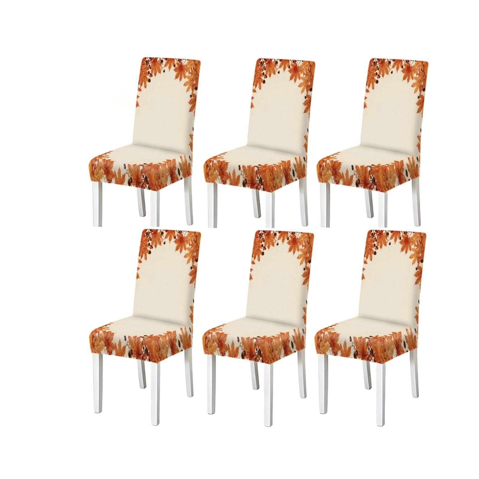 BOSUYBN Autumn Maple Leaves Border Print Stretch Dining Chair Covers, Set Of 2/4/6 Furniture Protectors for Home Dining Room(6PCSChair cover)