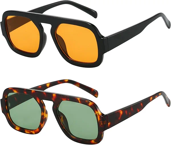 MUNSADE Trendy Square Aviator Sunglasses for Women Flat Top Designer Stylish Frame Sun Glasses Vintage Shades