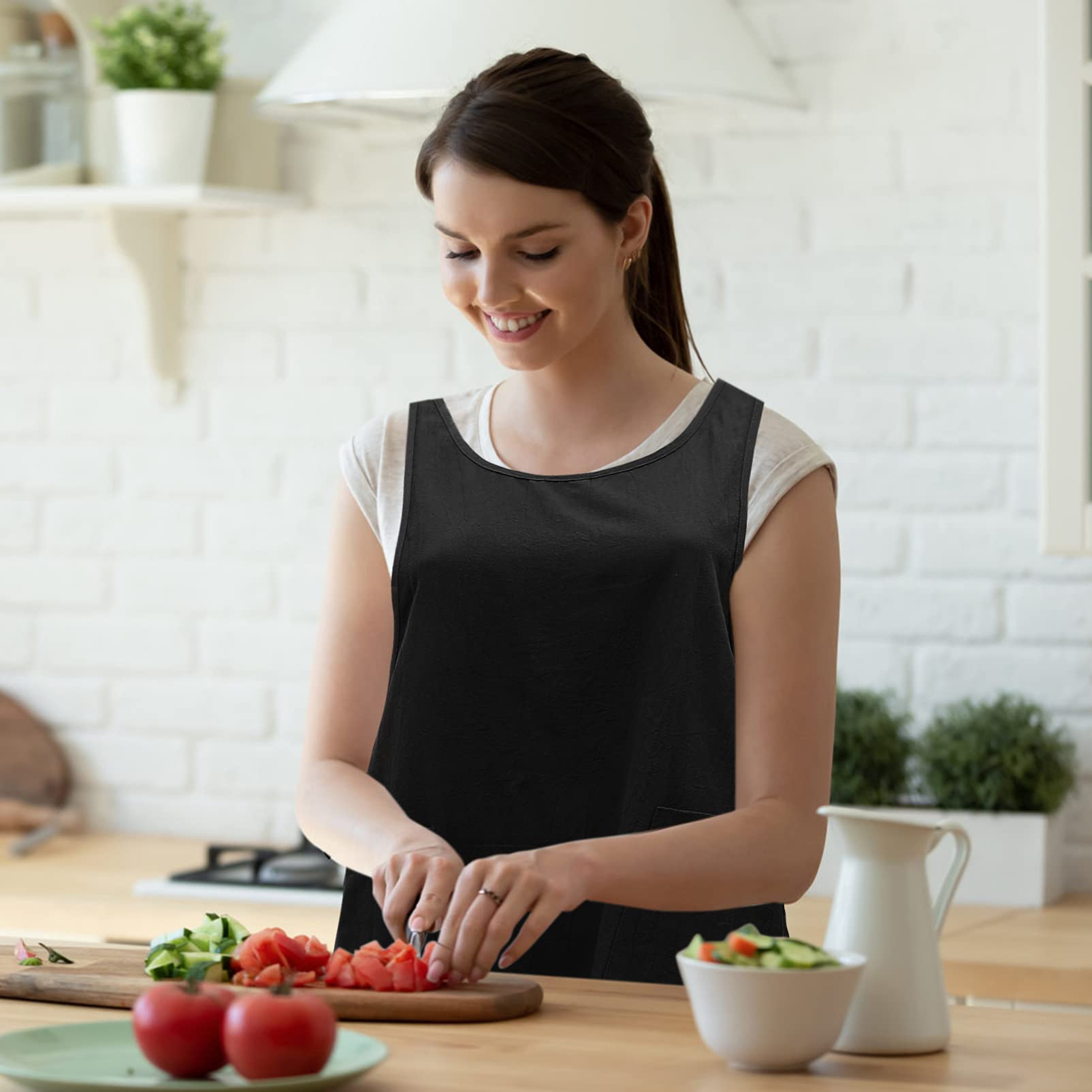 MAGICLULU Grembiule Da Donna Grembiuli Da Barbecue Per Uomo Cucinando Senza Maniche Grembiuli Da Cucina Per Uomo Più Bistro Cuoco Vestito Lino Black Cotone