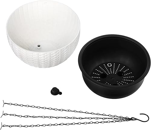 Miniatura 9 de Foraineam Paquete de 2 macetas colgantes con diseño de doble maceta, riego automático para interiores y exteriores, macetas colgantes con escurridor