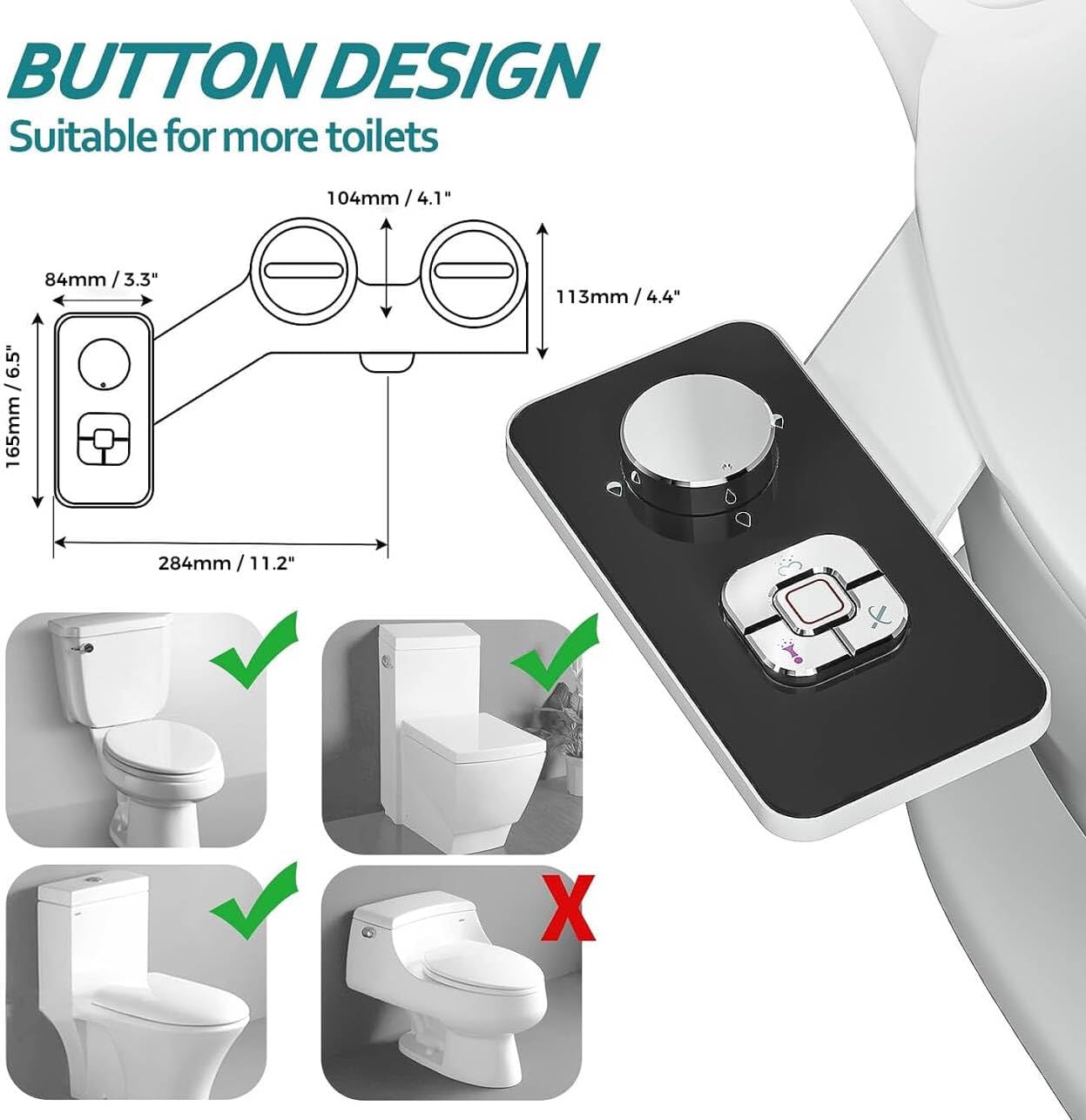 Black Non-Electric Bidet Attachment with Dual Nozzles
