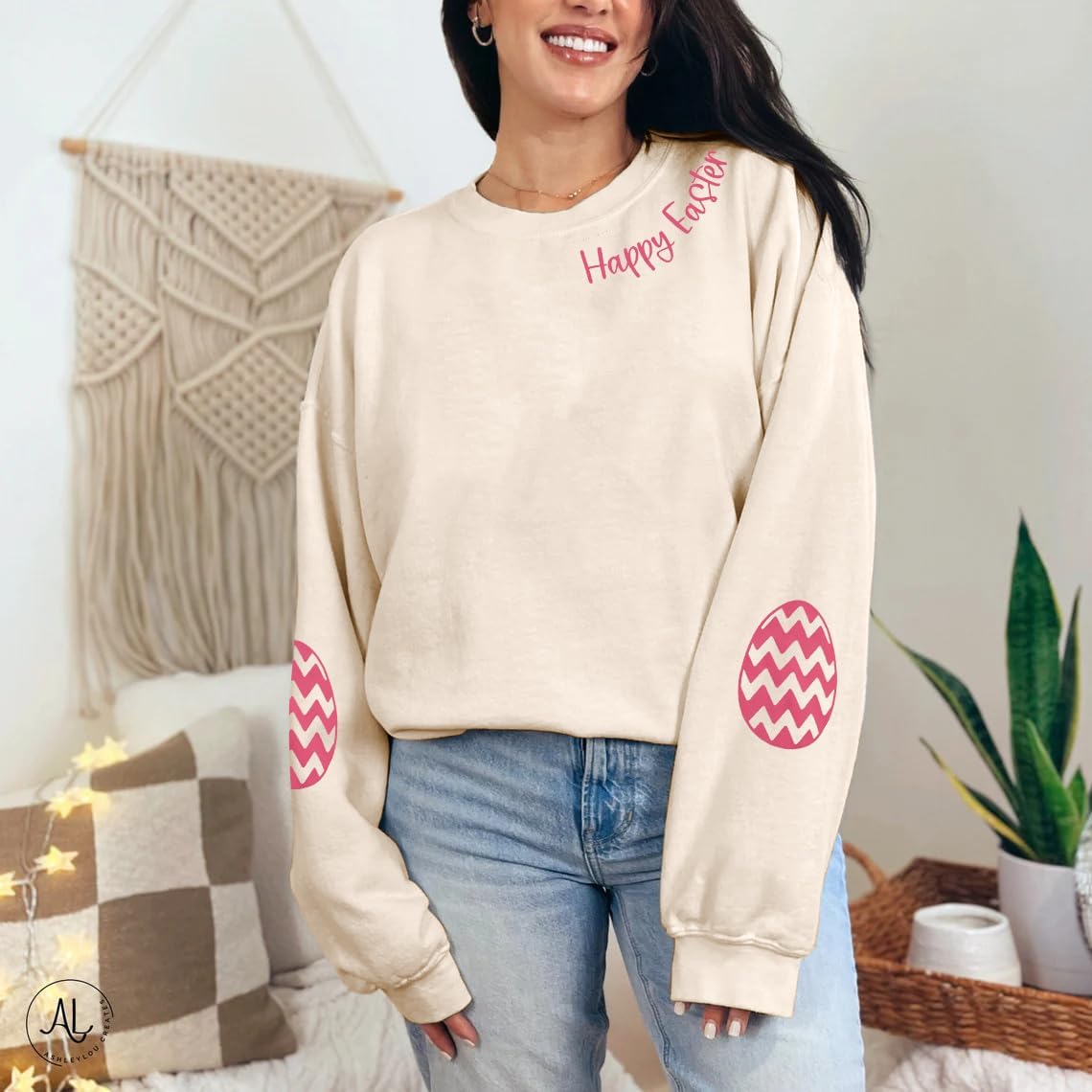 BANGELY Women Happy Easter Sweatshirt Cute Easter Egg Graphic Long Sleeve Shirt Easter Letter Print Pullover Sweatshirts - Image 4