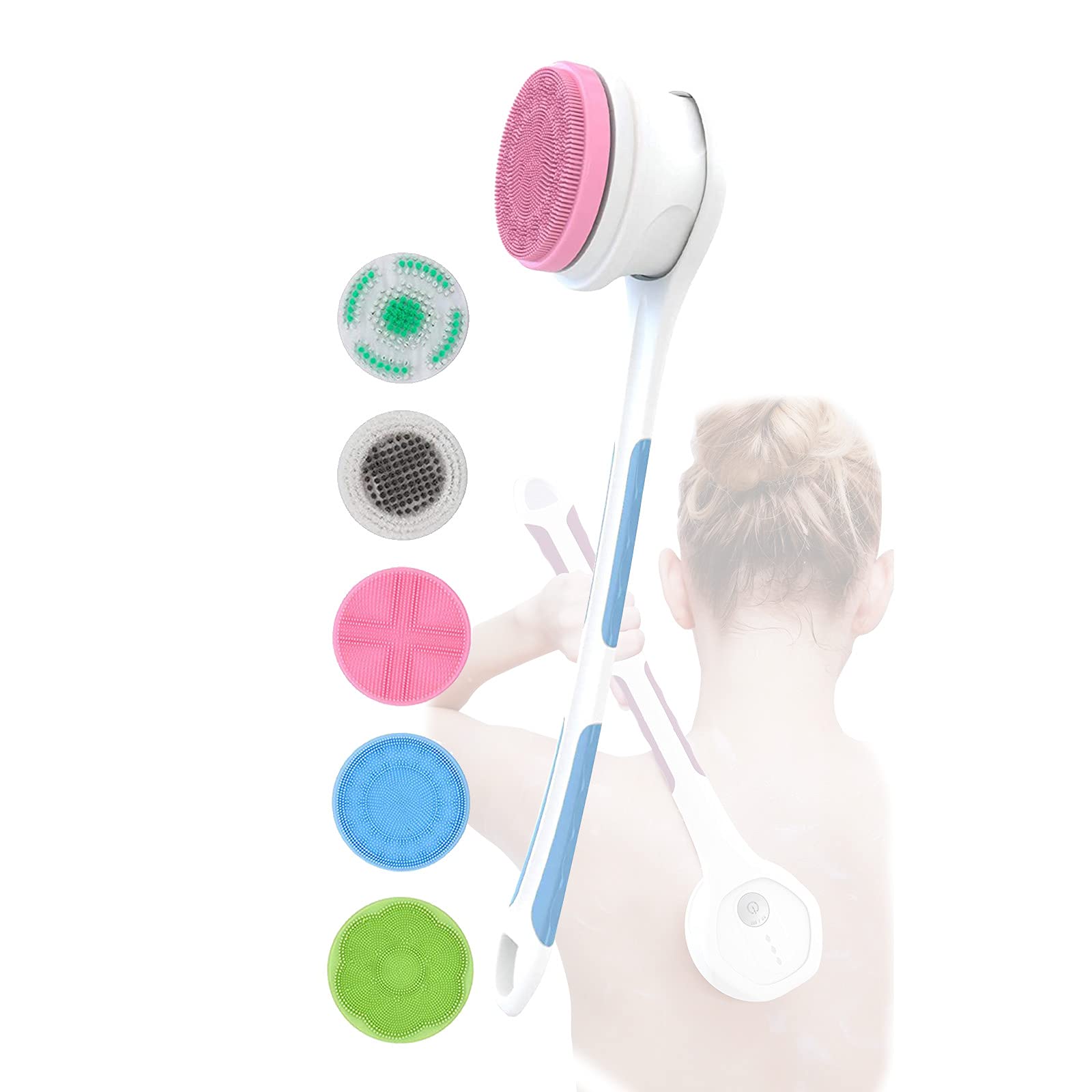 M-TOP Spazzola per Il Corpo Elettrica, Spazzola Schiena Doccia, Spazzola Bagno Schiena Scrub per la Pulizia del Viso Set di Pulizia 2-in-1per Viso/Corpo per la Pulizia/Peeling