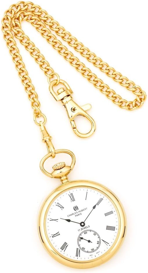 Sonia Jewels Charles Hubert IP-Plated Stainless Open Face Pocket Watch 14.5"