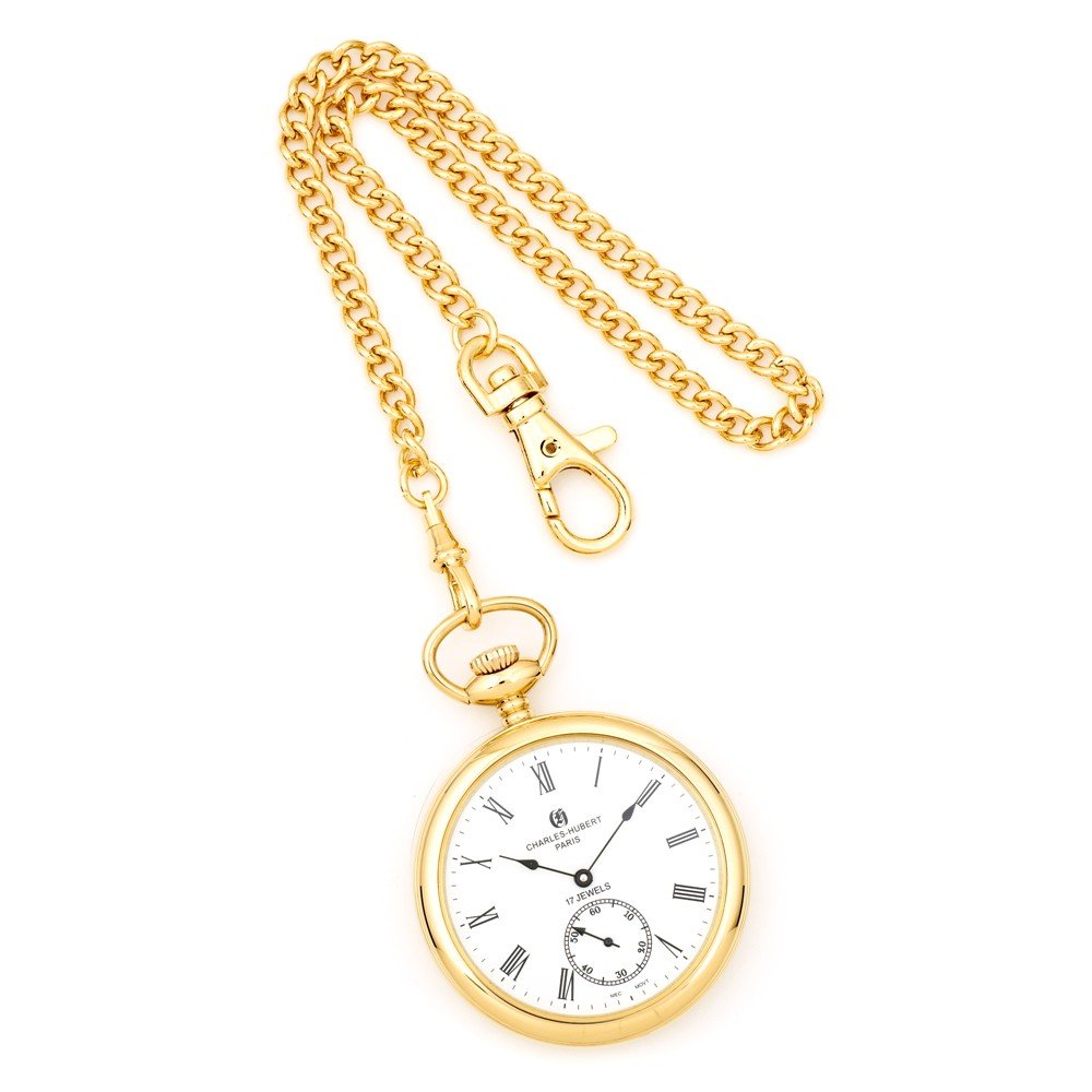 Sonia Jewels Charles Hubert IP-Plated Stainless Open Face Pocket Watch 14.5