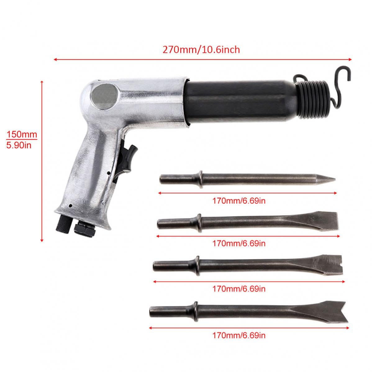 Pneumatic Chisel Handheld Air Hammer Small Gas Shovels Rust Remover Pneumatic Tool with 4 Chisels (STL-250)