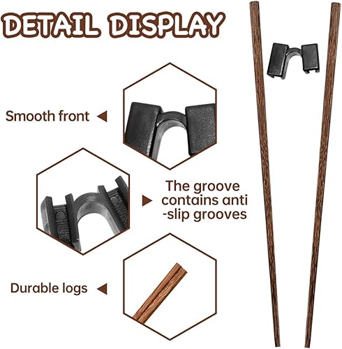 Miniatura 10 de 5 pares de palillos de entrenamiento reutilizables para principiantes y aprendices, paquete de palillos de madera japoneses y juego de ayudante,