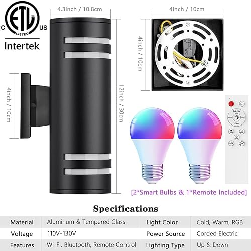 Vista 15 de KIZON Paquete de 2 lámparas de exterior del atardecer al amanecer, modernas lámparas de pared para exteriores negras, accesorios de iluminación