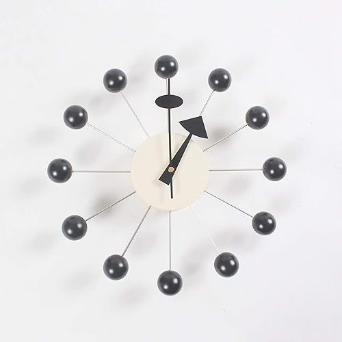 SHISEDECO Reloj de bola de mediados de siglo, pintado de madera maciza sin tictac, decorativo, moderno, silencioso, reloj de pared para el hogar,