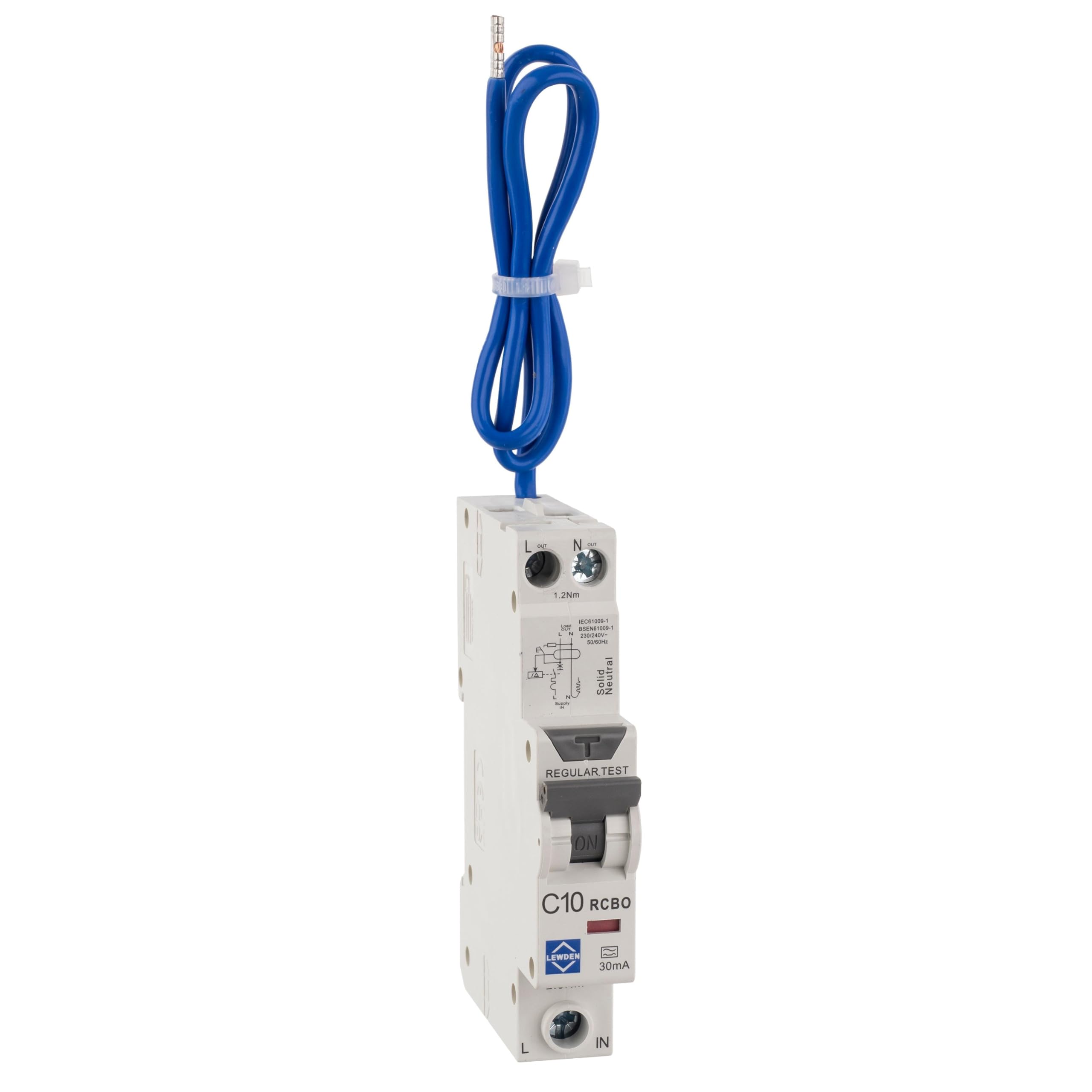 Lewden RCBO, Single Pole 10A, 6kA Type A, C Curve, 30mA Sensitivity, 1 Module