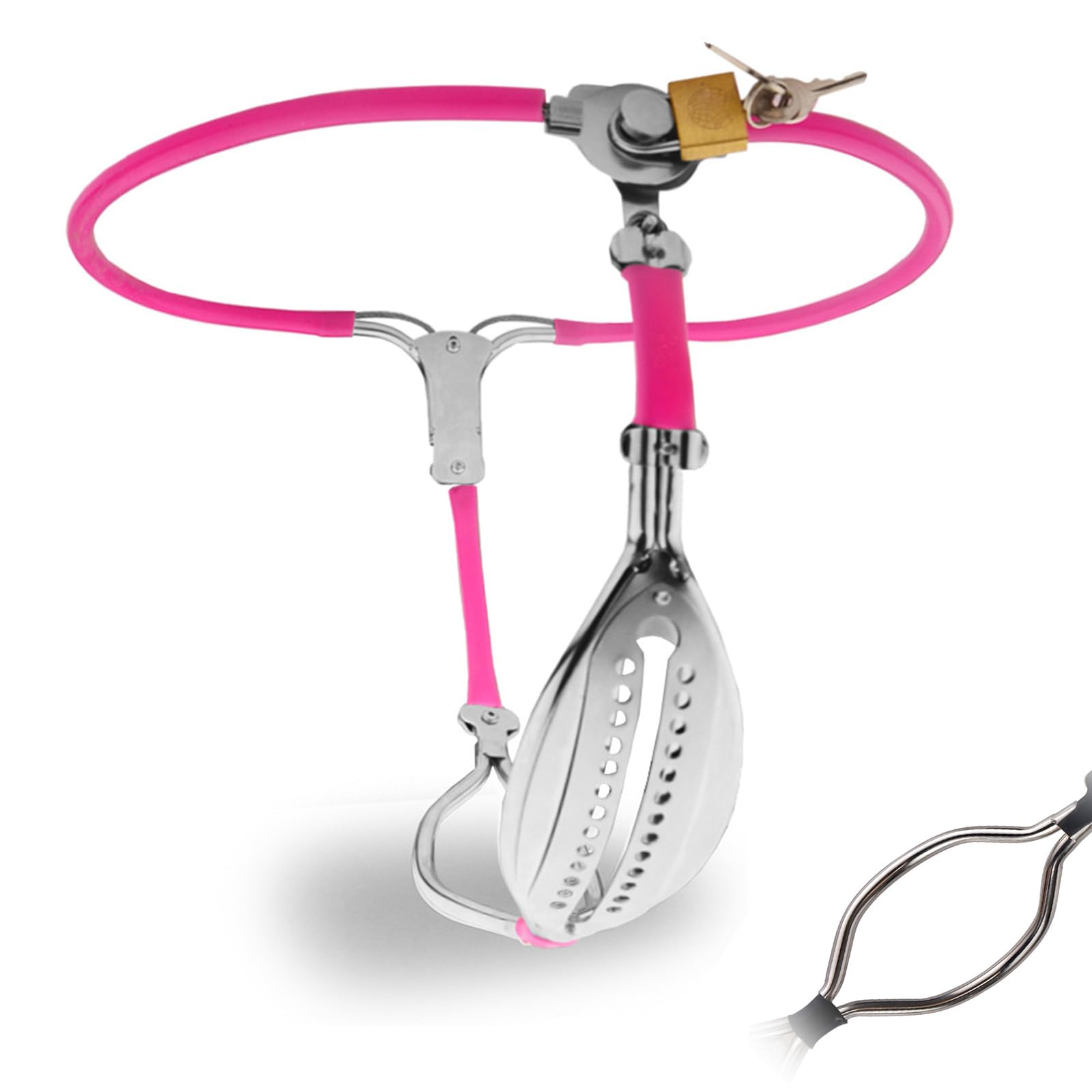 Cinturón de castidad for mujer, bragas de castidad de silicona de acero inoxidable, ropa interior Invisible con cerradura, Juguetes sexuales Bondage BDSM for mujeres(Pink Rosa,80~90cm)