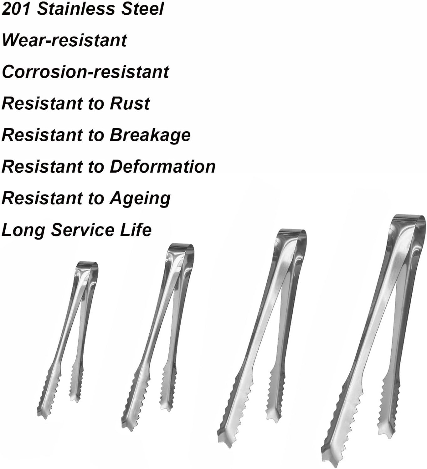 TOP-MAX 10PCS Sawtooth Food Serving Tongs Stainless Steel Ice Tongs