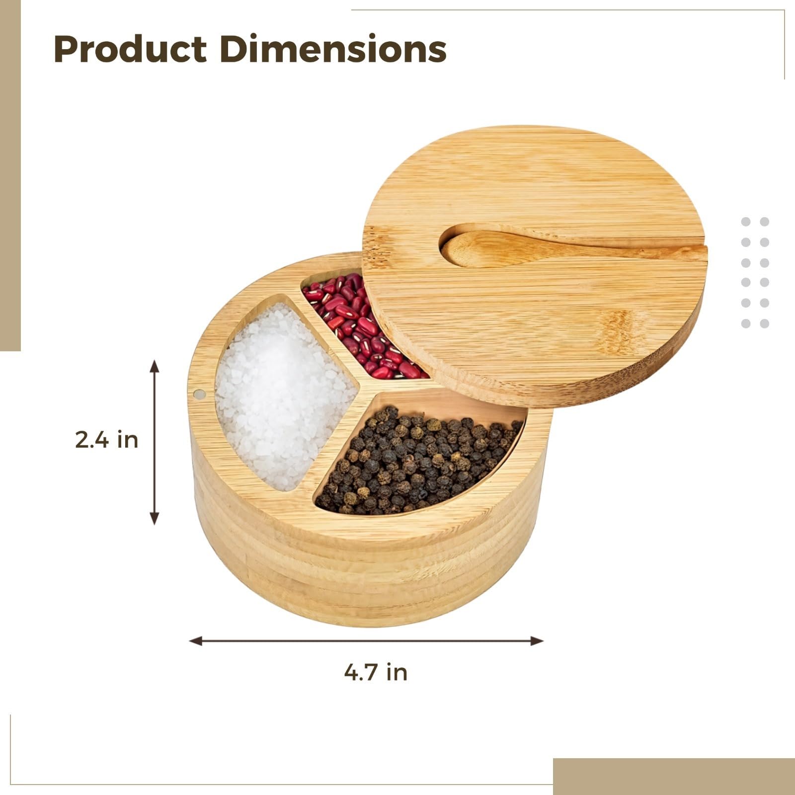 3er-Set Holz Gewürzdosen Mit Deckel & Löffel – Aus Dattelholz, 8,9 Cm Durchmesser, Für Salz, Zucker, Gewürze
