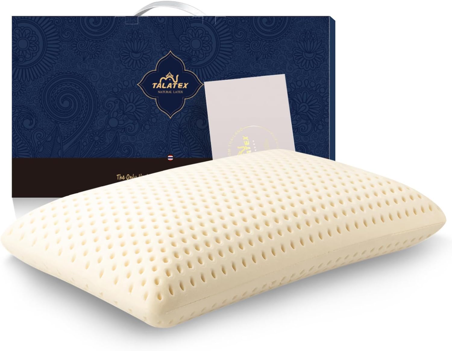 Talatex Talalay 100% Natural Premium Latex Pillow, Helps Relieve Pressure, Queen Size Latex Foam Pillow, Perfect Package Best Gift with Removable Tencel Cover