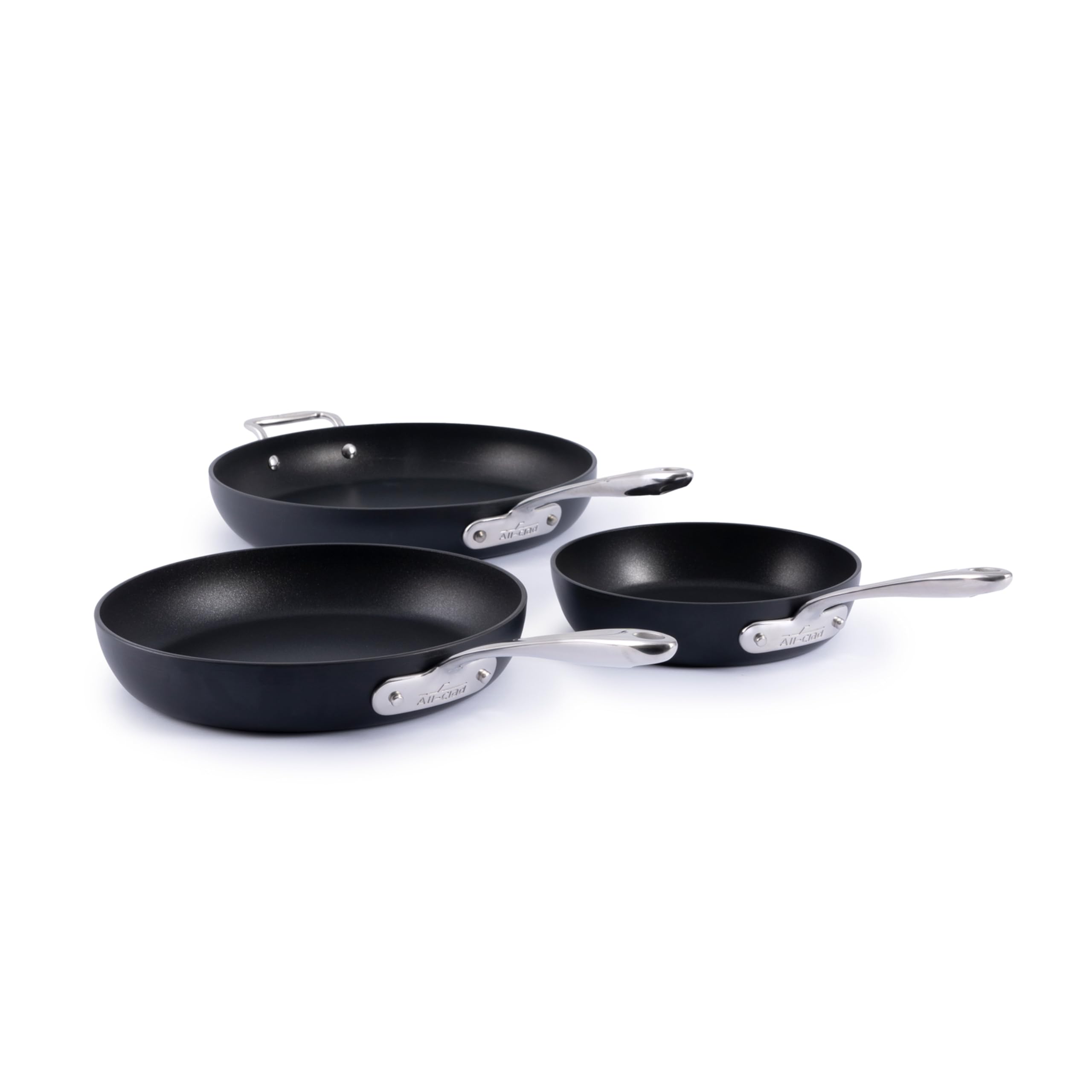 All-Clad Hard Anodized Essentials Nonstick Fry Pan 3 Piece Set 8 10 12 Induction Oven Safe 500F Kitchen