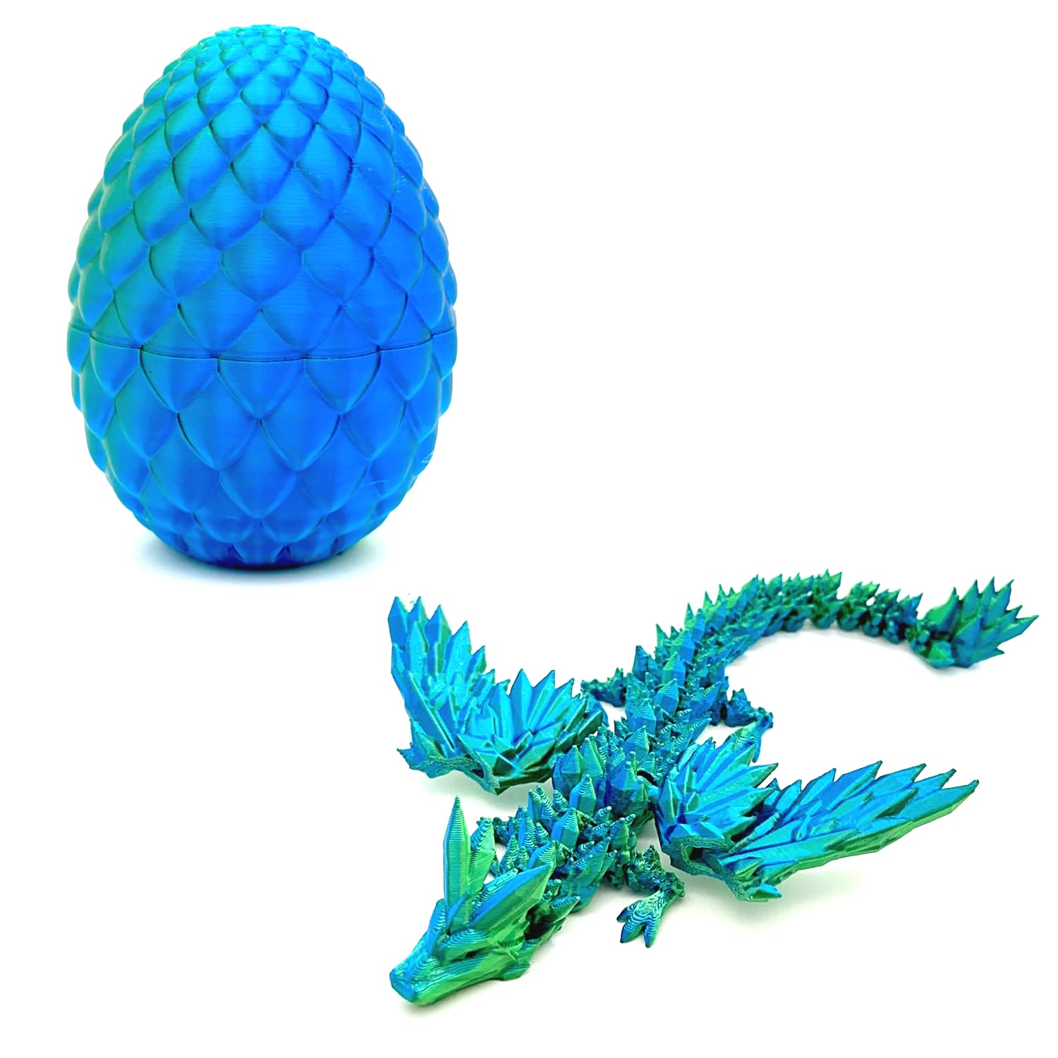 HEZUJ 3D Printed Dragon Eggs with Dragon Inside, Articulated Crystal Dragon Toys, Easter Stuffers Party Favors for Boys Teen Girls, Classroom Prize Supplies Valentines Day Gifts (Green Flying Dragon)
