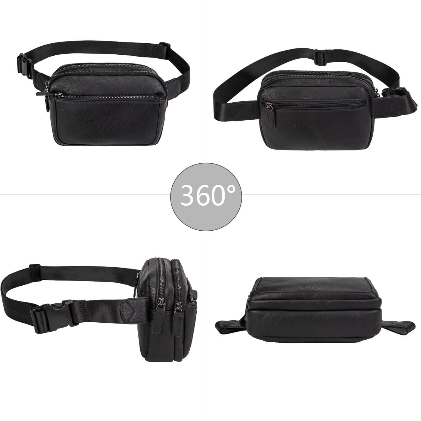 Fanny Packs for Women, Leather Vegan Belt Bag Crossbody Waist Bag Adjustable Strap, Large Fashion Everywhere Belt Bag, Black - Image 7