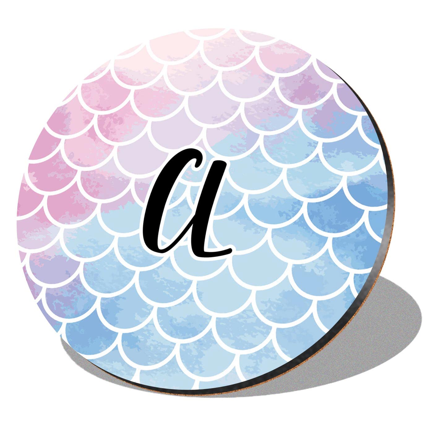 1 x Round Coaster - Letters CL Mermaid Scales Fish Sea Lettering Name Initial Cork Backed MDF Glossy Tea Coffee Accessory #277690
