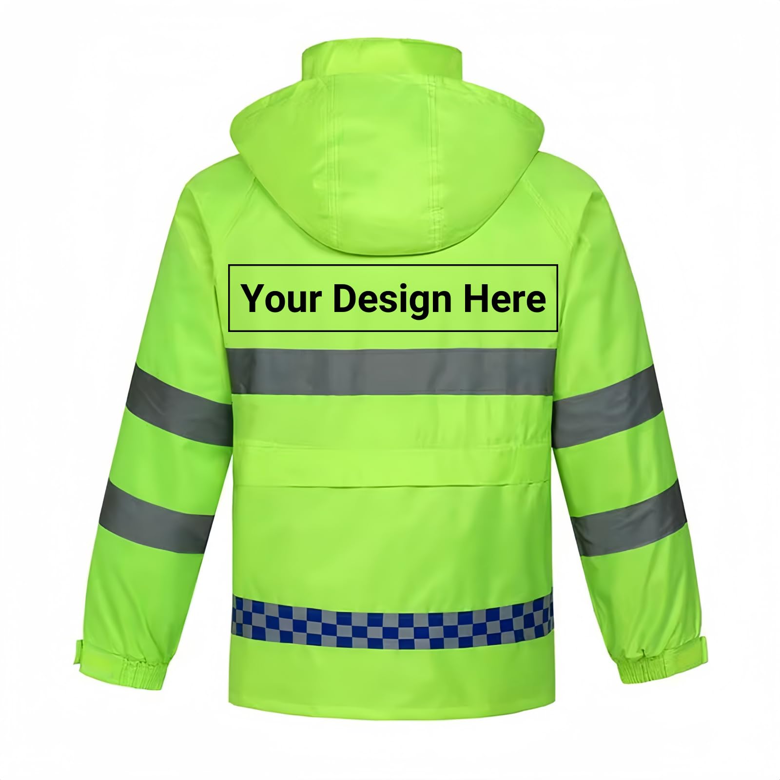 BIJUNDENG Custom Reflective Rain Jacket Hi Vis Safety Raincoat Waterproof Lightweight Rain Coat with Hood