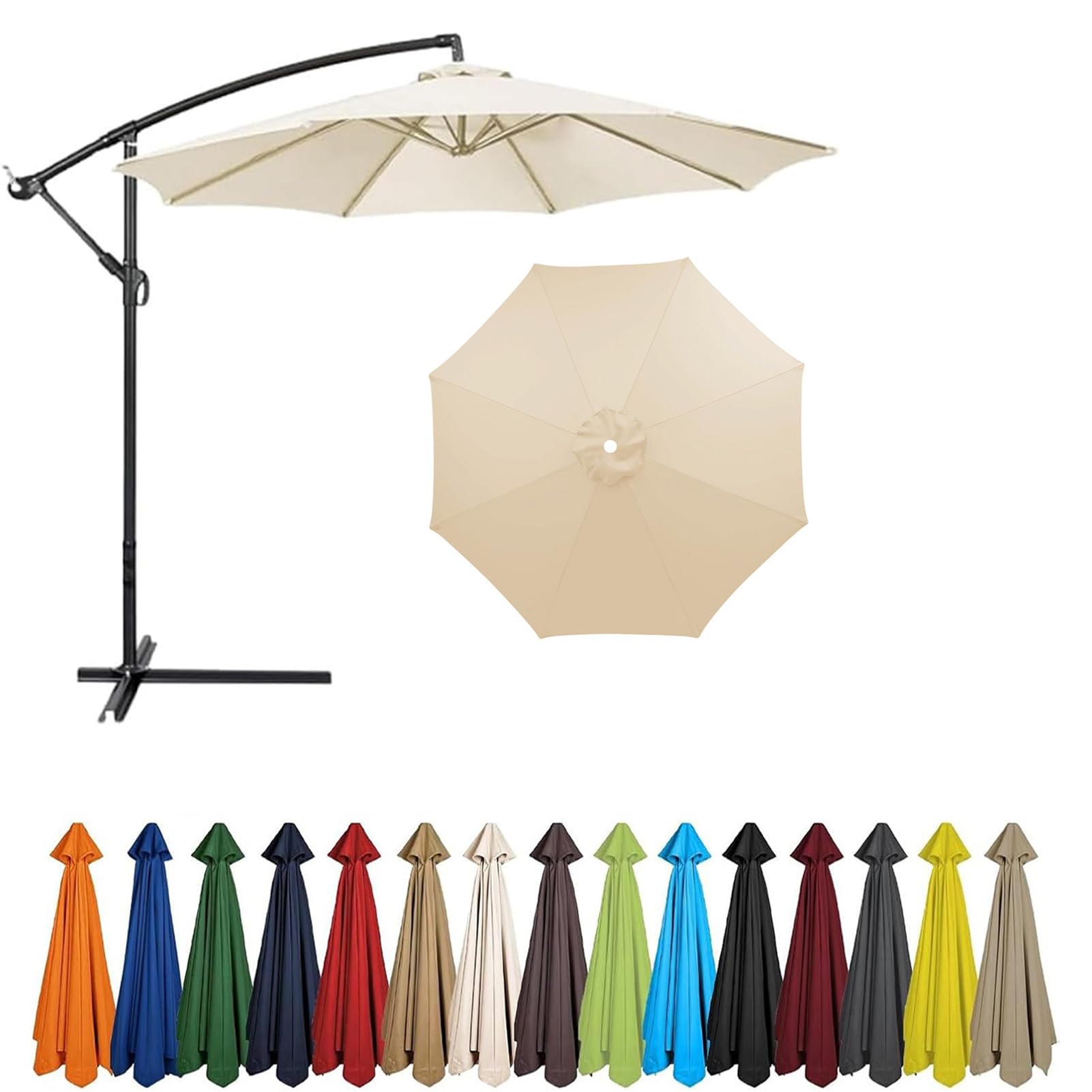 2m - 4m Replacement Parasol Canopy, UPF 50+ Garden Parasol Replacement Canopy,6 Arms 8 Arms Parasol Cover for Garden Parasol Accessories (Beige,8ribs:3.0m/9.8ft)