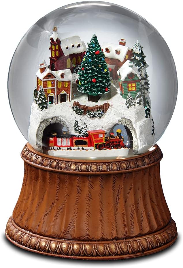 Rotating Train and Mountain Village Snow Globe