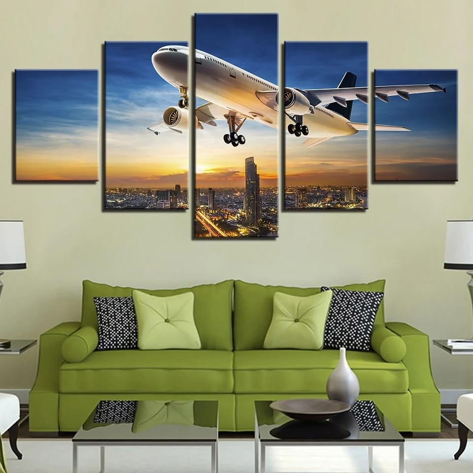 Tableau decoration murale avion 5 parties impression sur toile
