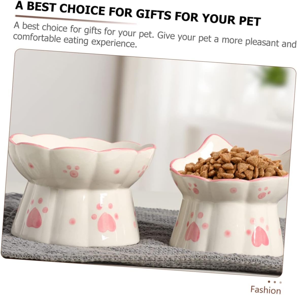 HEMOTON 2pcs Elevated Cat Bowl Set Ceramic Raised PET Bowls Neck Protection Tilted Design for Food and Water Non-Spill Feeding Dishes for Indoor Cats