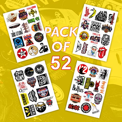 Image of Pack of 52 Classic Rock Band Vinyl Self Adhesive Stickers for Laptop,Journal,Guitar,Mobile Phone - Waterproof Free Multicolor Stickers - 3 Inches for Metal,Glass,Wooden,Plastic Surface