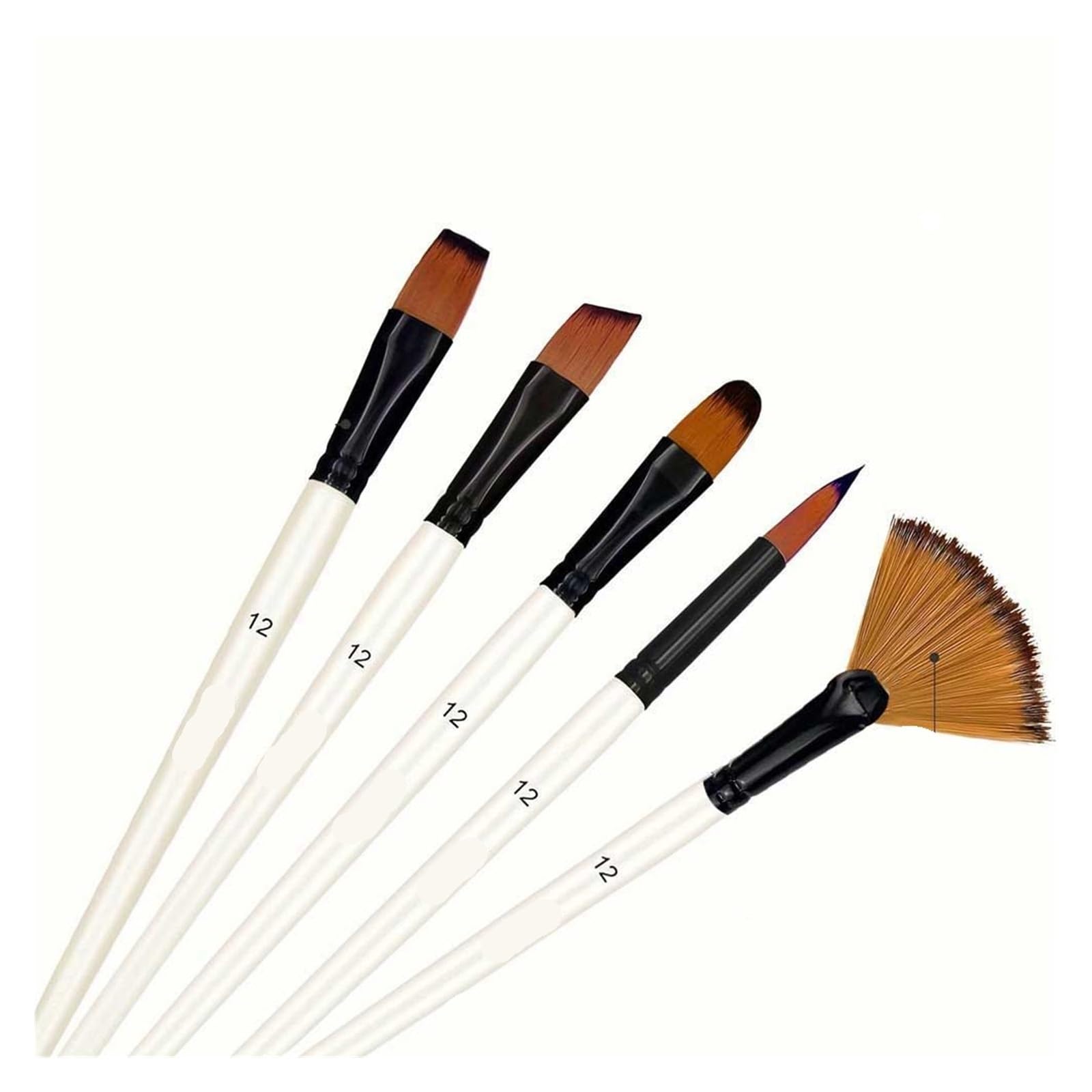 Ensemble de 32 pinceaux d'artiste Blancs – Pinceaux Ronds, angulaires, Plats, en éventail et détail. Multifonctionnel for Acrylique, Huile, Aquarelle, Gouache