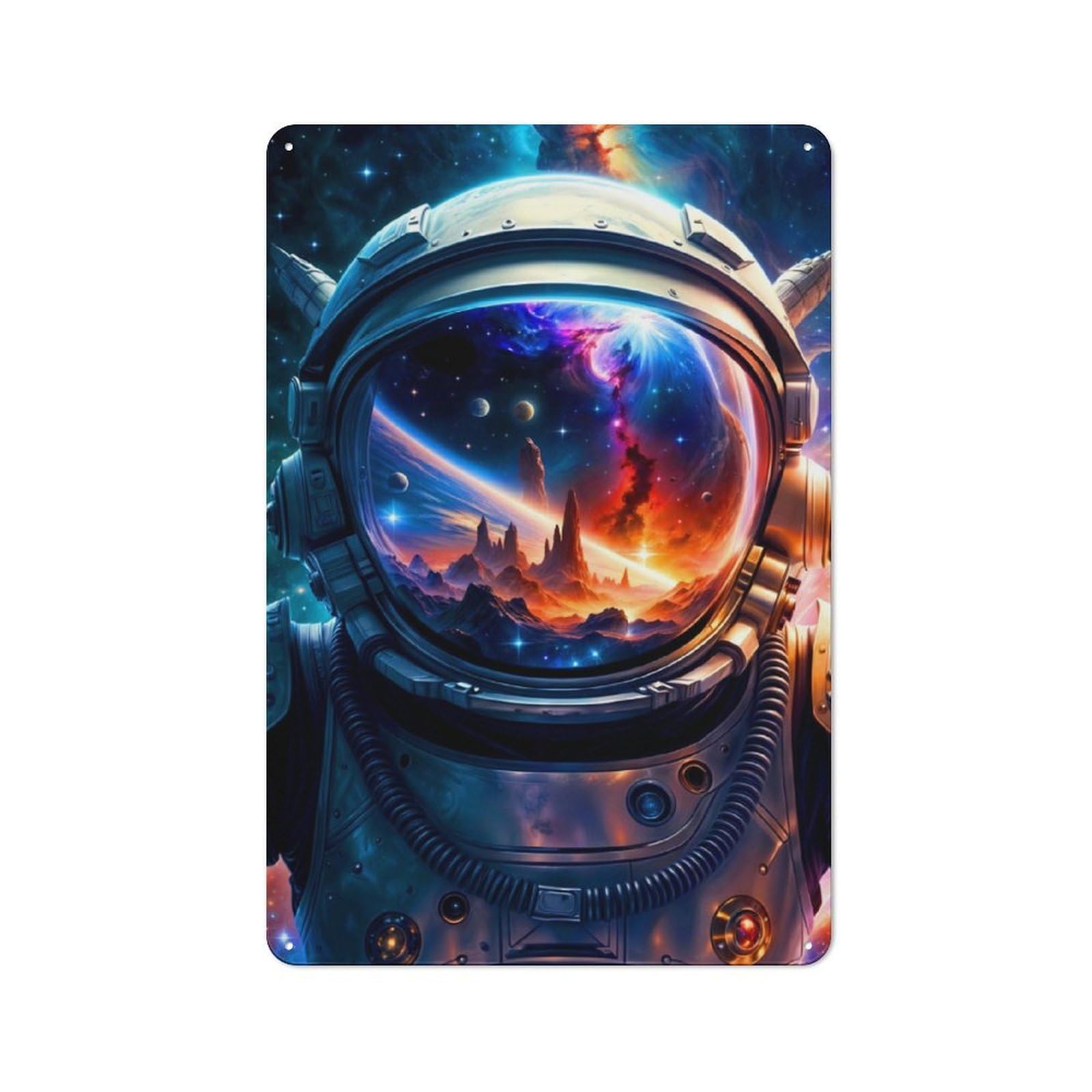 Junmoney Astronaut Helmet Space Modern Retro Metal Wall Art Sign 30X20cm Featuring Urban Room Decor For Workspace, Cafe, Hallway Or Garage