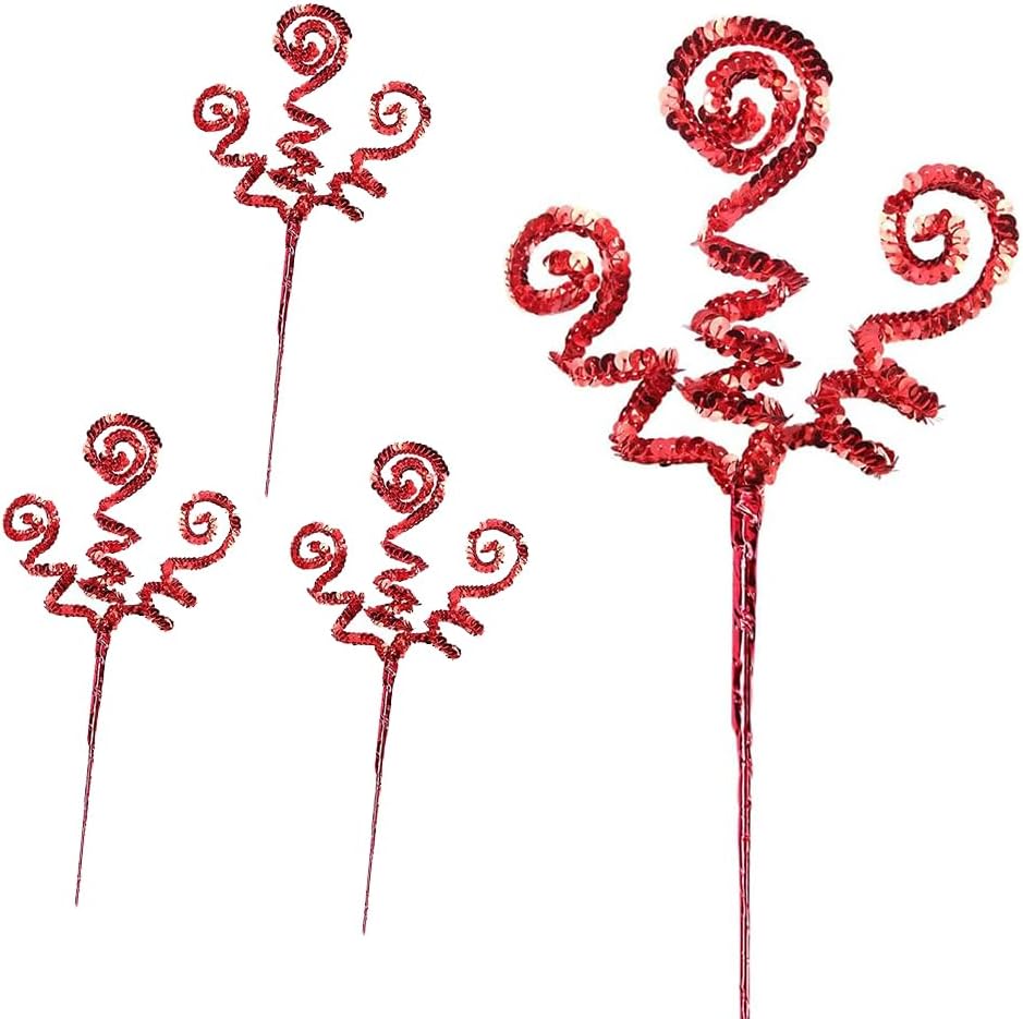 4PC Set Christmas Sequins Candy Shape Curly Pick, Red