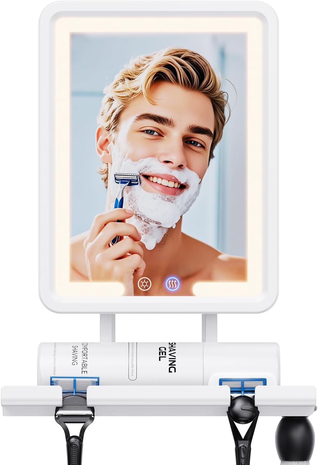Heated Shower Mirror Fogless for Shaving (Gen 3) - 3 Colors Stepless Dimmable Lights, Anti-Fog Shaving Mirror with Razor Holder, No-Drilling, Removable - White