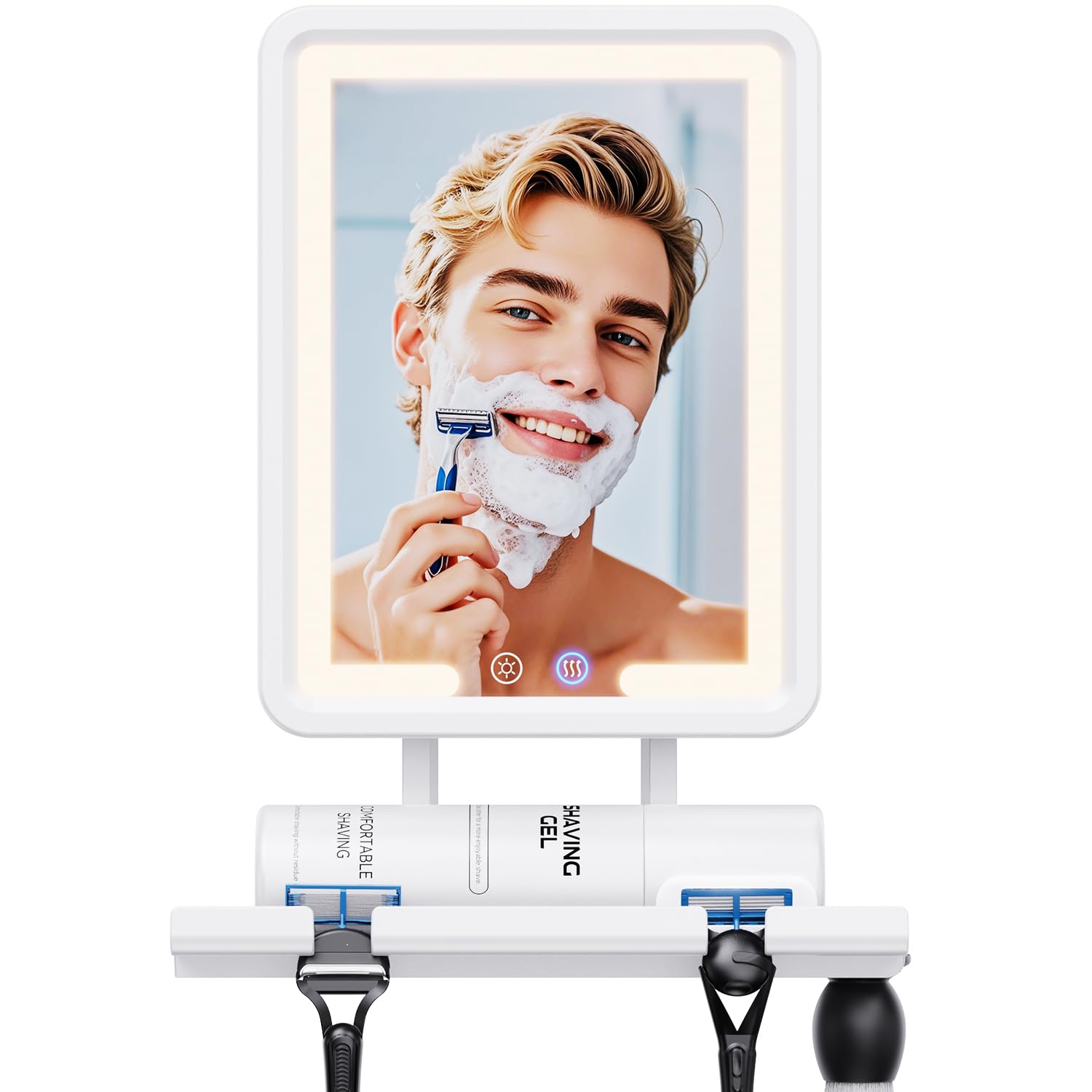 Heated Shower Mirror Fogless for Shaving (Gen 3) - 3 Colors Stepless Dimmable Lights, Anti-Fog Shaving Mirror with Razor Holder, No-Drilling, Removable - White