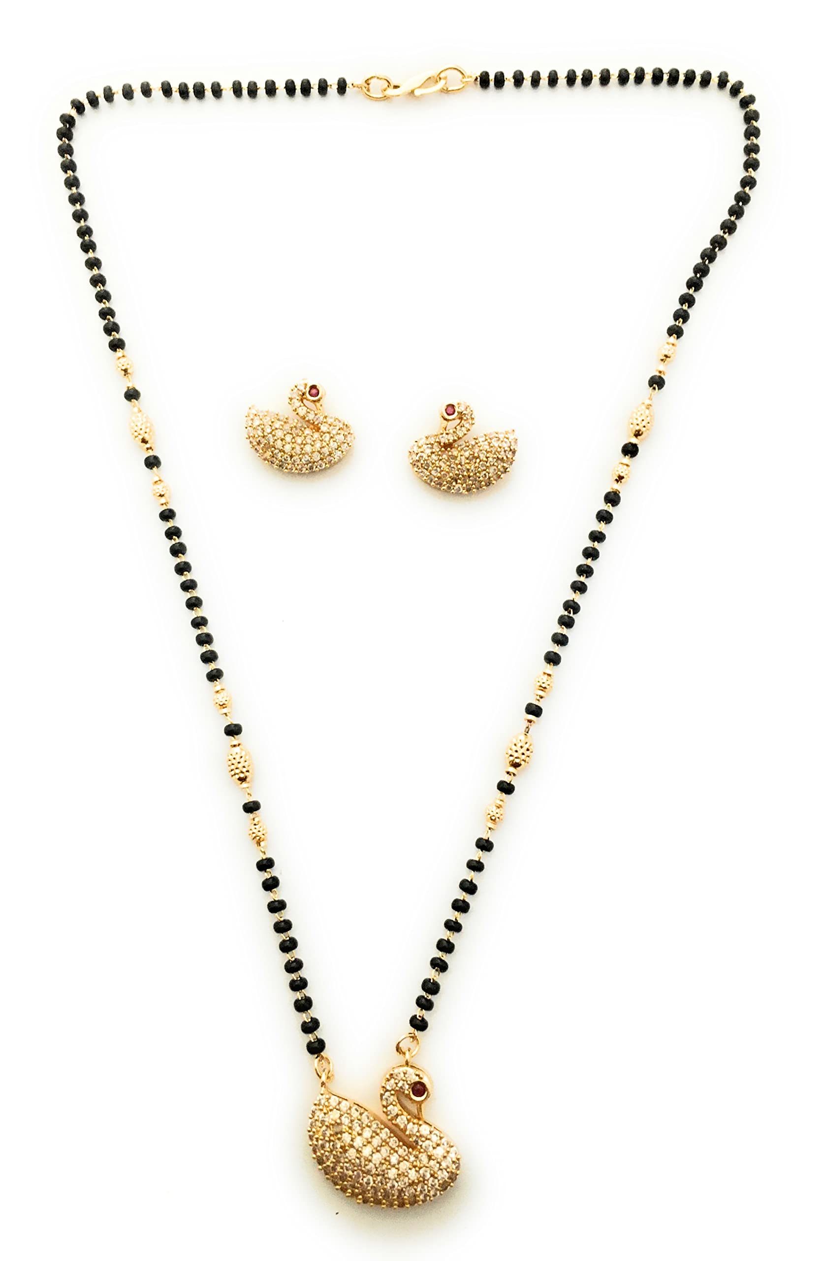 Sasitrends Gold Plated AD Stone Studded Swan Pendant with Earrings Short Mangalsutra Chain Necklace for Women -18 Inches (B0BCNKDYPQ) Amazon Price History, Amazon Price Tracker