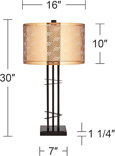 Miniatura 4 de Possini Euro Design Deborah - Lámpara de mesa moderna de mediados de siglo con puerto USB de 30 pulgadas de alto, metal negro y dorado, doble