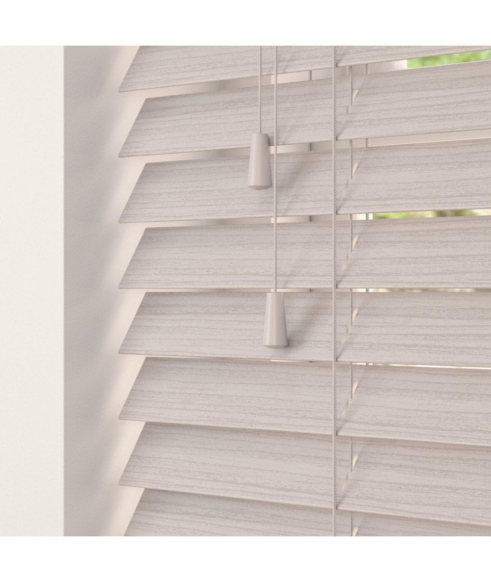 Fine Grain Faux Wood Venetian Blinds With Strings 120Cm Drop X 110Cm Width Silver Birch from B&Q