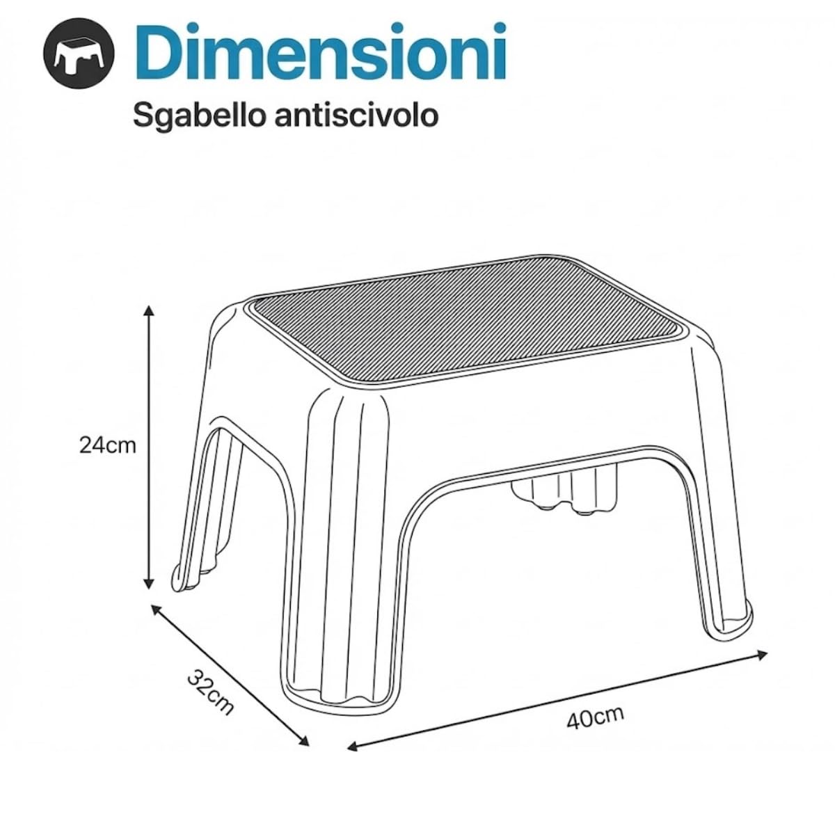 Tomaino - Mehrzweck-Tritthocker aus rutschfestem Kunststoff - Niedriger weißer Badhocker für Kinder - bequeme Fußstütze für Senioren - Wohnwagenstufe (niedrig 24 cm Anti-Rutsch)